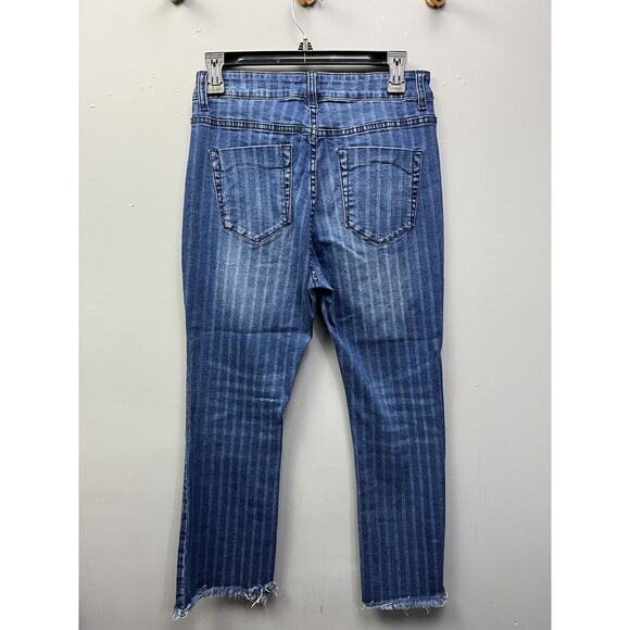 Rustic Rack Striped Denim jeans Junior size 13/30 Ripped Destroyed Faded Raw Hem - Picture 2 of 8